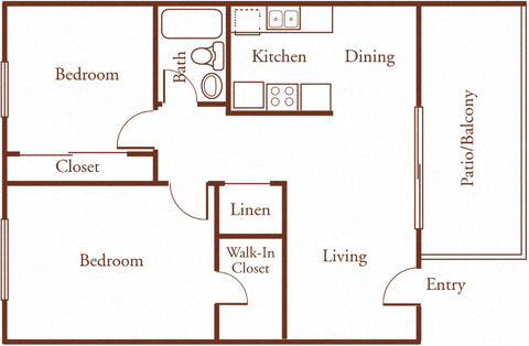 Floor plan for 2 beds, 1 bath, 925 sqft